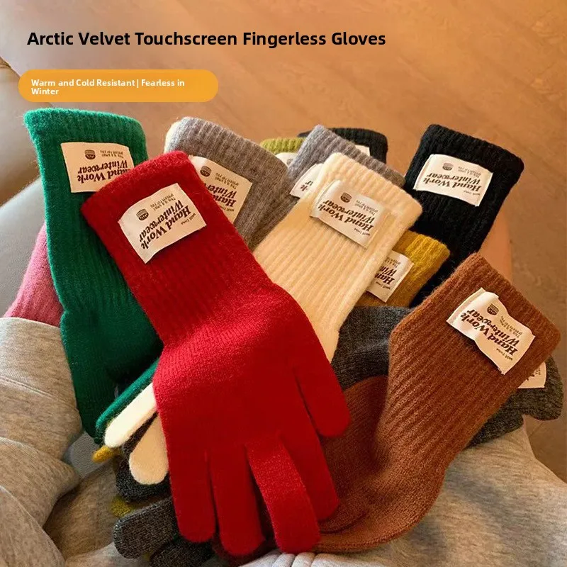 Extended Length Knitted Woolen Gloves Red Fingerless Cycling Warmth Winter Accessories for Women Autumn to Winter Season