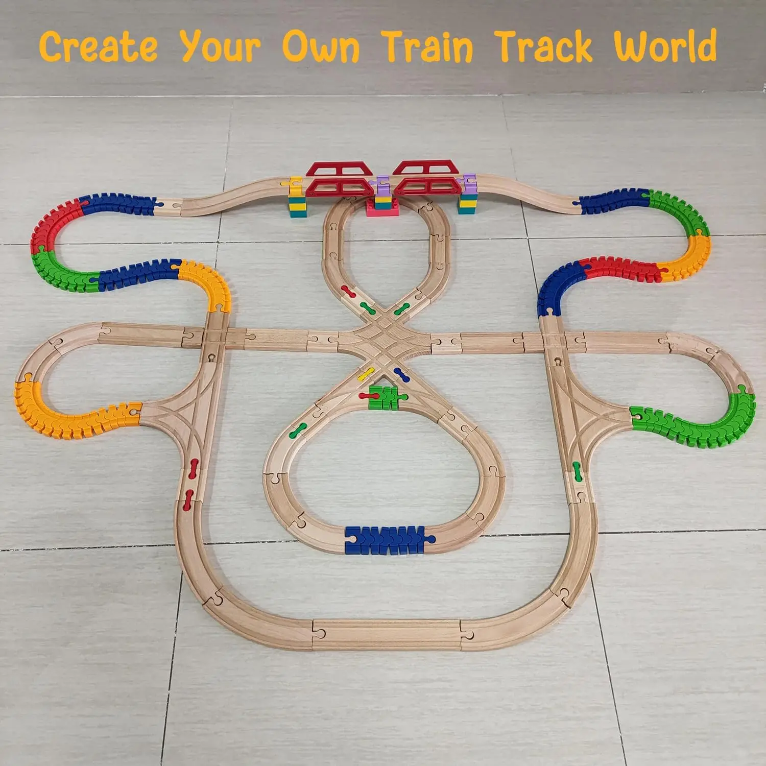 Zubehör für Holzeisenbahnschienen, 8er-Pack bunte, flexible Schienen, kompatibel mit allen großen Marken, Holzeisenbahnschienen, Weihnachtsgeschäft