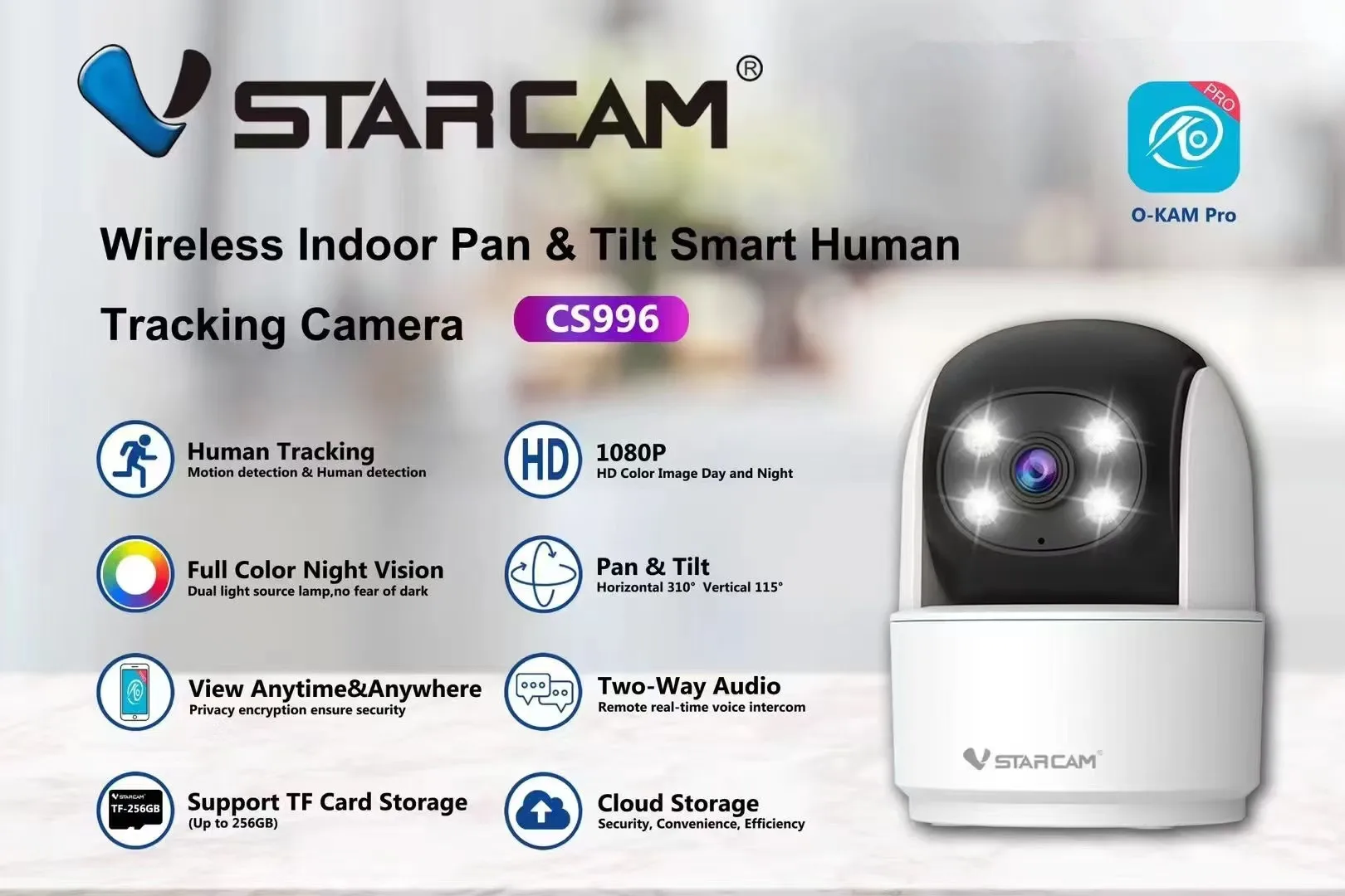 Vstarcam C996 3MP 1296P O-KAM CesFull document Sans fil PTZ IP Caméra breton AI Détection humanoïde CCTV Baby Monitor