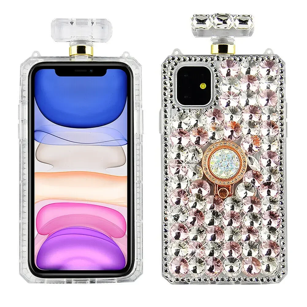 

Rhinestone Perfume Bottle Case for Samsung Galaxy S24, S20 Plus, S21, S22 23Ultra, Note20, Ring Bracket Cover, Luxury Bling