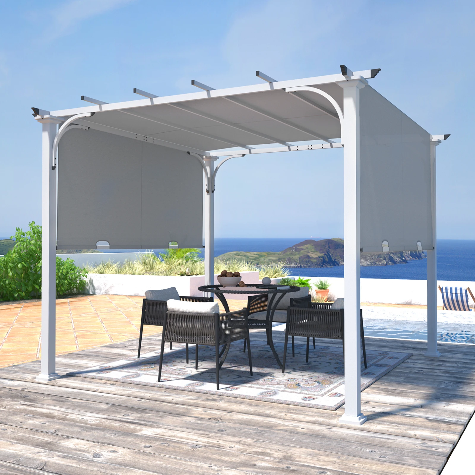 10x10 Outdoor Retractable Pergola, Steel Frame Pergola for Patio, Backyard & Garden, Weather Resistant Textilene Shade, Gray