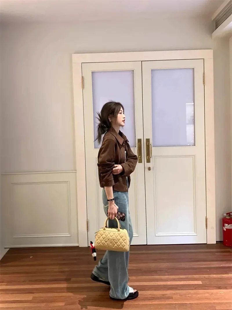 

Coffee Colored Deer Skin Velvet Jacket For Women 2025 Spring and Autumn Style Korean Loose Casual Retro Jacket Top