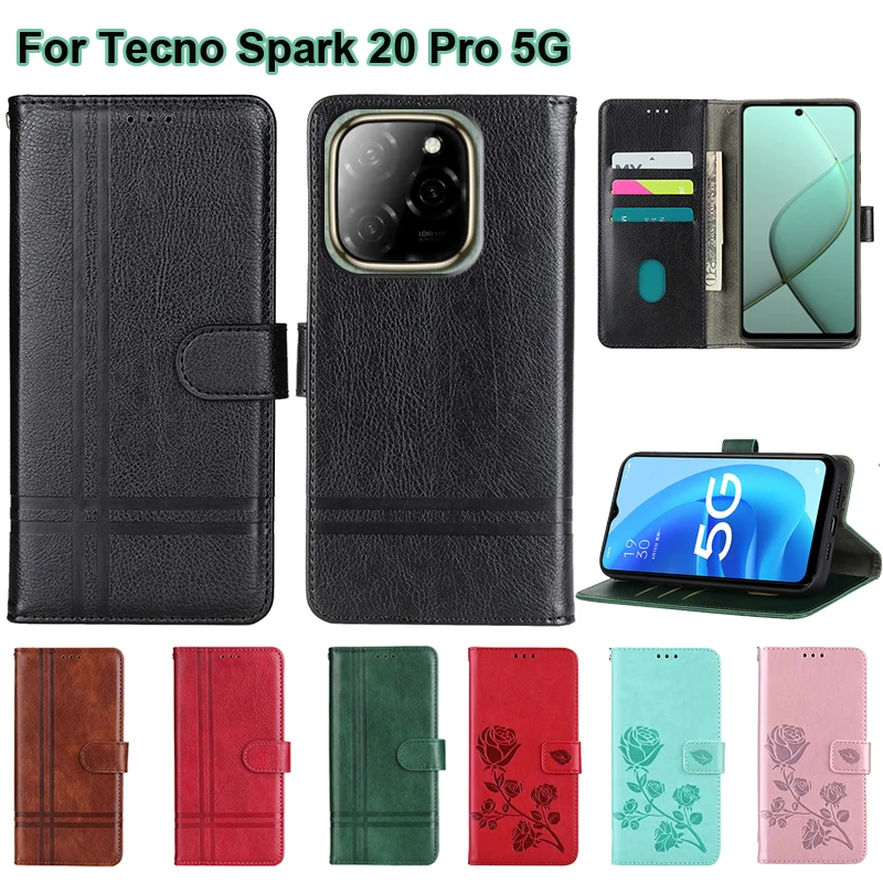 Book Wallet Case For чехол Tecno Spark 20 Pro 5G Case Original Leather Flip Cover For Carcasas Tecno Spark 20 Pro 5G Mujer Etui