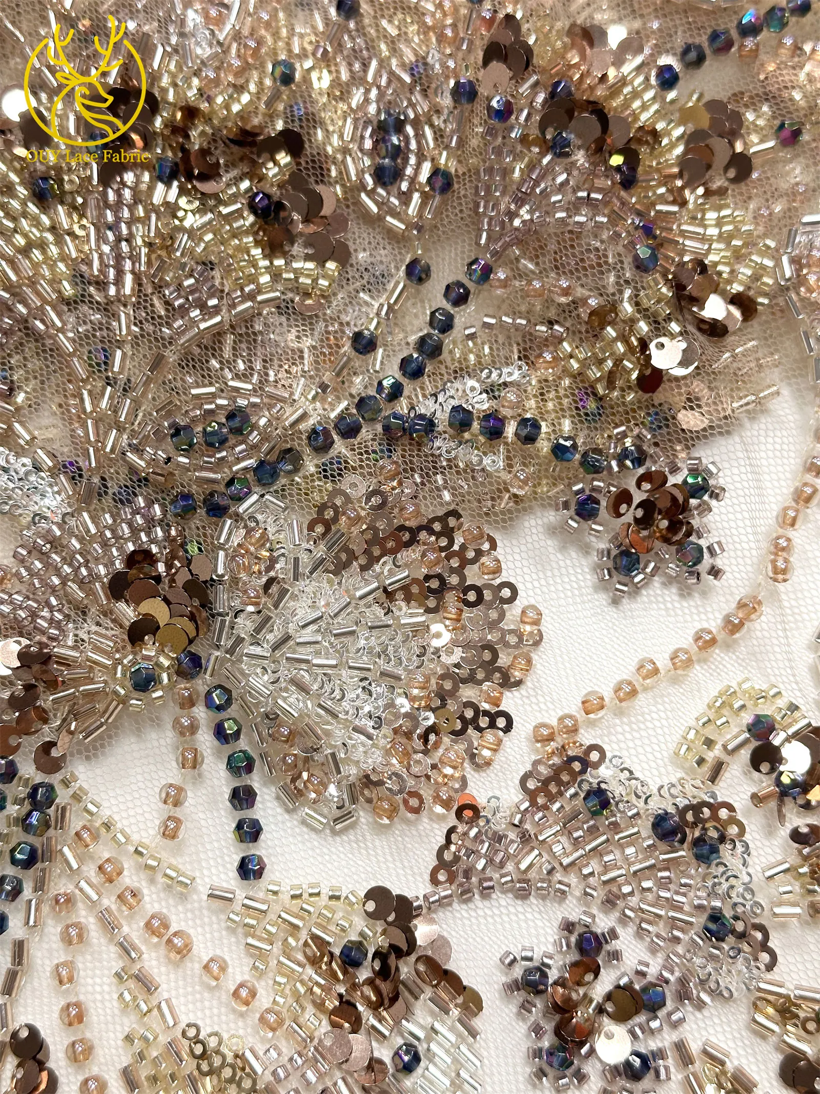 Luxuriöser afrikanischer schwerer Perlen-Spitzenstoff 2026, hochwertiger nigerianischer Tüll mit Pailletten, Spitzenstoff, Brautkleid, Haute Couture-Stoff – Detail 11
