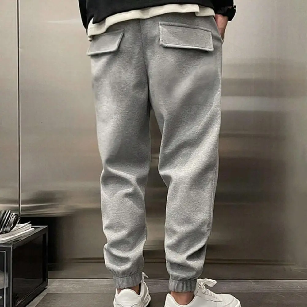 Regular Fit Men Trousers Men's Drawstring Sweatpants with Ankle-banded Side Pockets for Gym Training Jogging Elastic Waist Loose