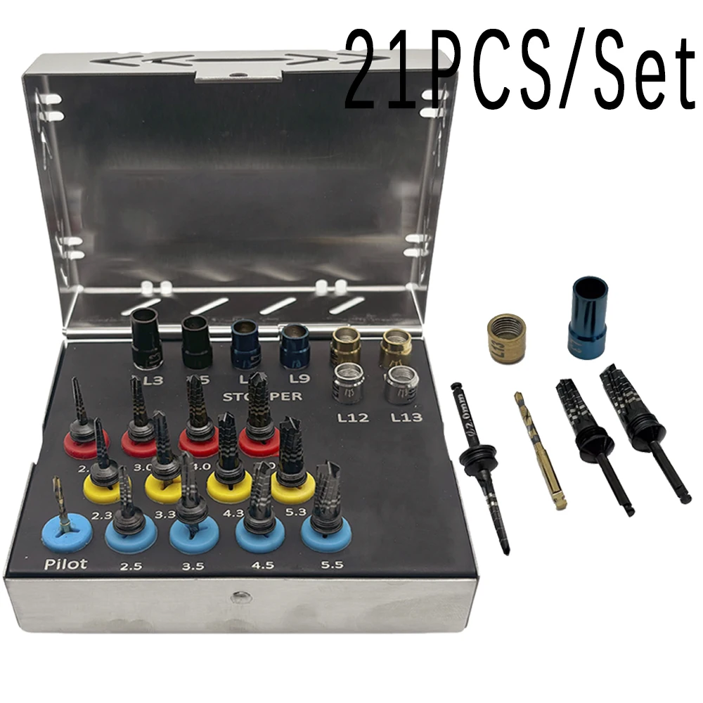 

21 Pcs Osseodensification Bur Kit with Depth Stops for Dental Implant Bone Densification and Site Preparation