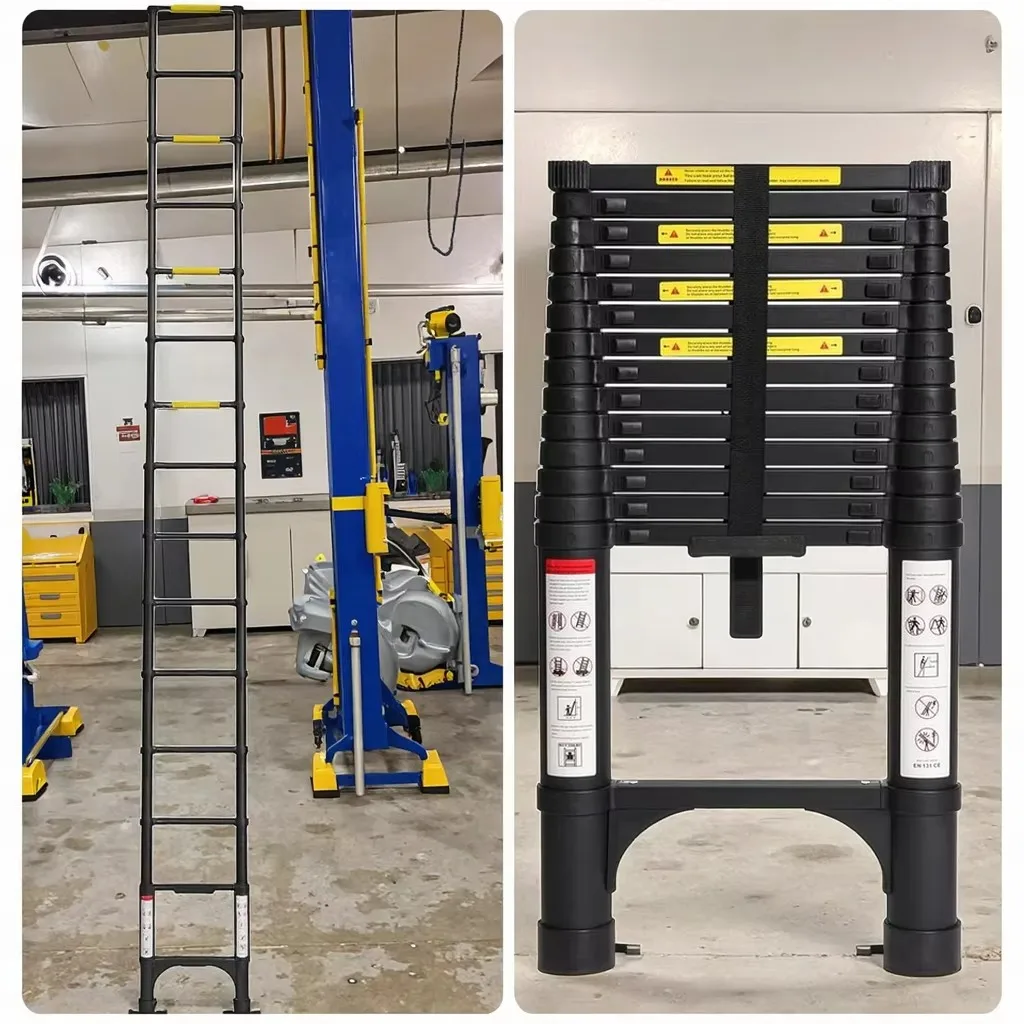 

14.5FT Lightweight Aluminium Telescopic Ladder Multi-purpose Collapsible with Triangle Stabilizers