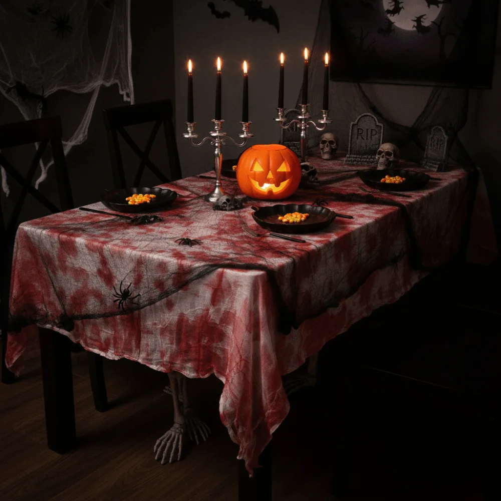 Gauze Halloween Bloodstain Tablecloth Realistic Rectangular Bloody Table Cover Large Size Decorative