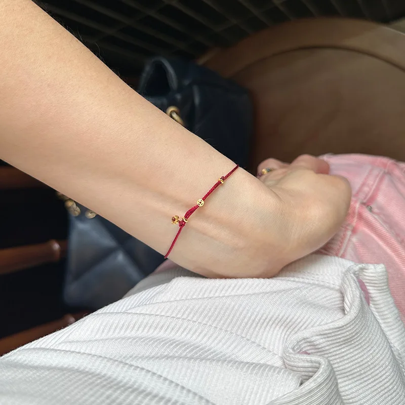 Adjustable 22cm 925 Silver Rope Bracelets Women Flower Ancient Coins Red Thread Line String Bracelets For Women Girls Gold