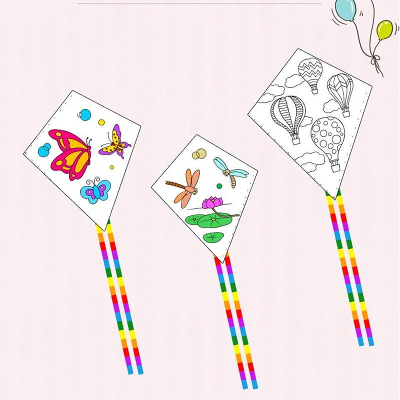 2pcs diy kite nylon fabric Children kite flying toys diamond kite white kite Outdoor toys wind kite butterfly kite fun snake koi