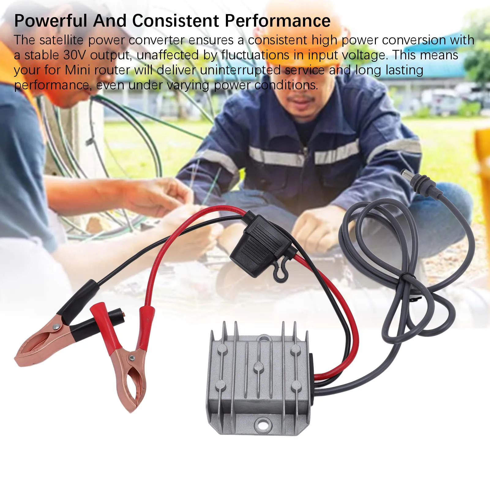 Satellite Power Converter IP68 Rain Proof Step Up Converter Power Cord Rugged Portable Easy Installation 3.2ft Length for Home