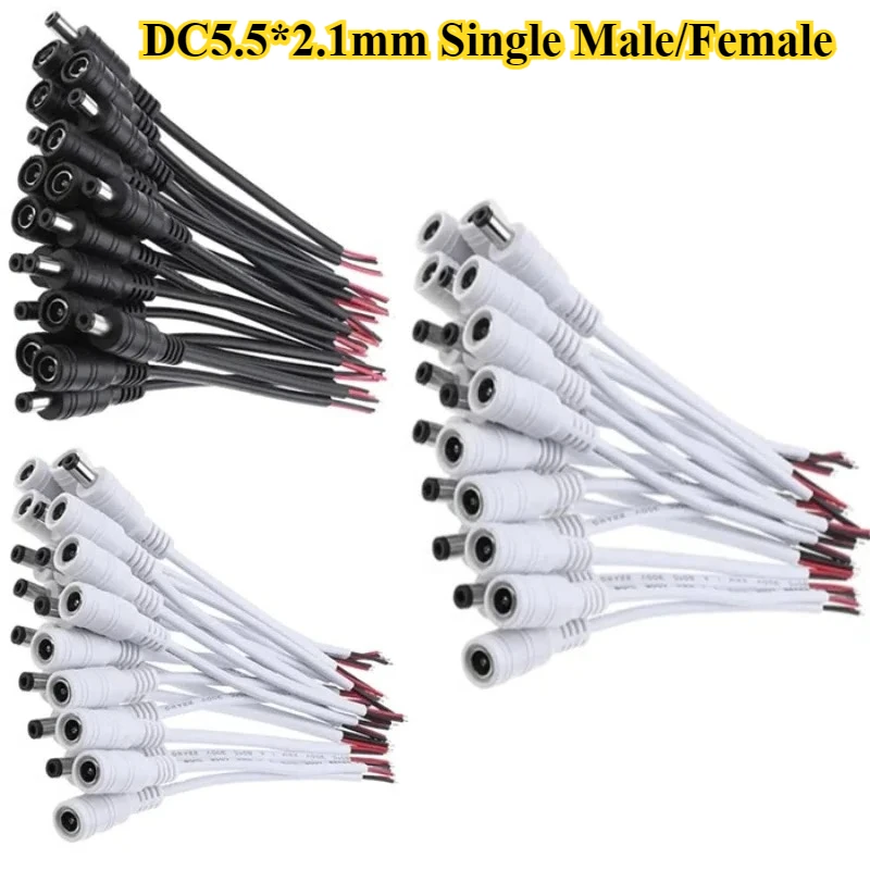 30Pcs DC5.5x2.1mm Single Male Female Power Plug Cable Wire Jack Adapter Connector for CCTV Single Color 3528 5050 LED Tape Light