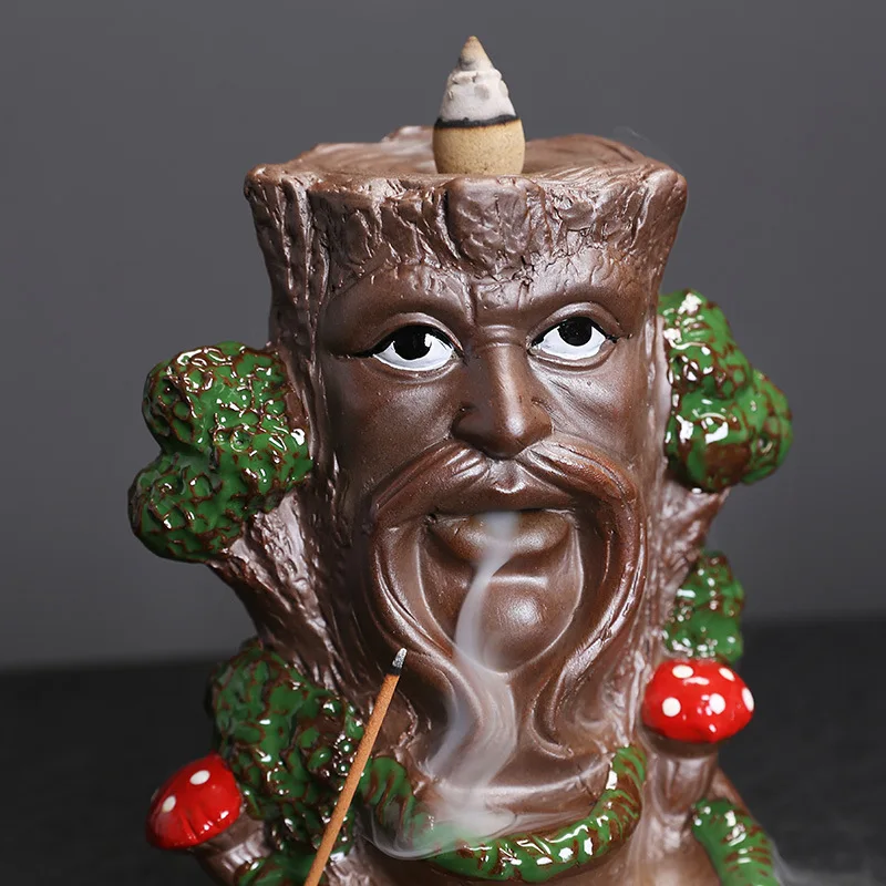 Reverse Flow Halloween Christmas Gift Stump Ornament Sandalwood Agarwood Incense Burner Tree Head