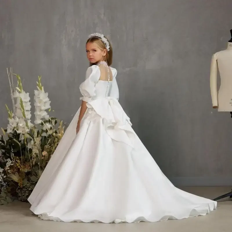 Girl Long Prom Dress Kids Bridemaid Wedding Dresses For Children Big Bow Ball Gowns Girls Boutique Formal Elegant Frocks