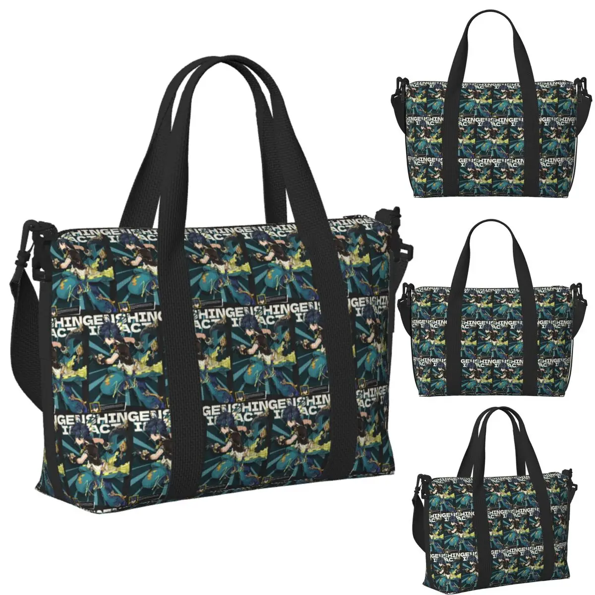 

Custom Kinich Sunblast Genshin Impact Beach Travel Bag Large Capacity Tote Bags for Gym Sport Women Shopping Duffle Shoulder Bag