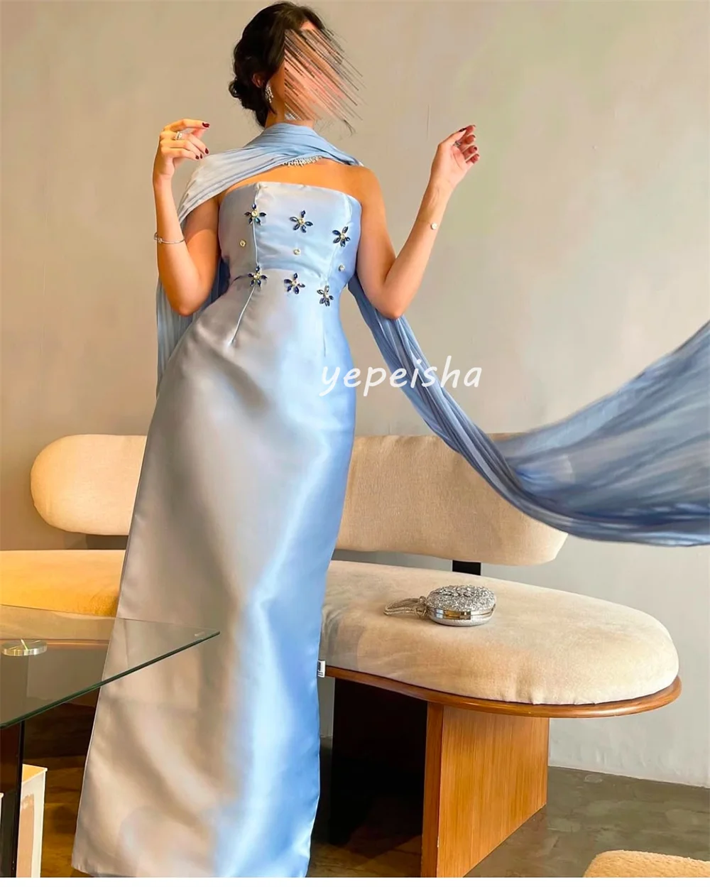 Customized Modern Style Sexy Rhinestone Beading Straight Strapless Midi Dresses Bespoke Occasion Dresses Matching High Quality