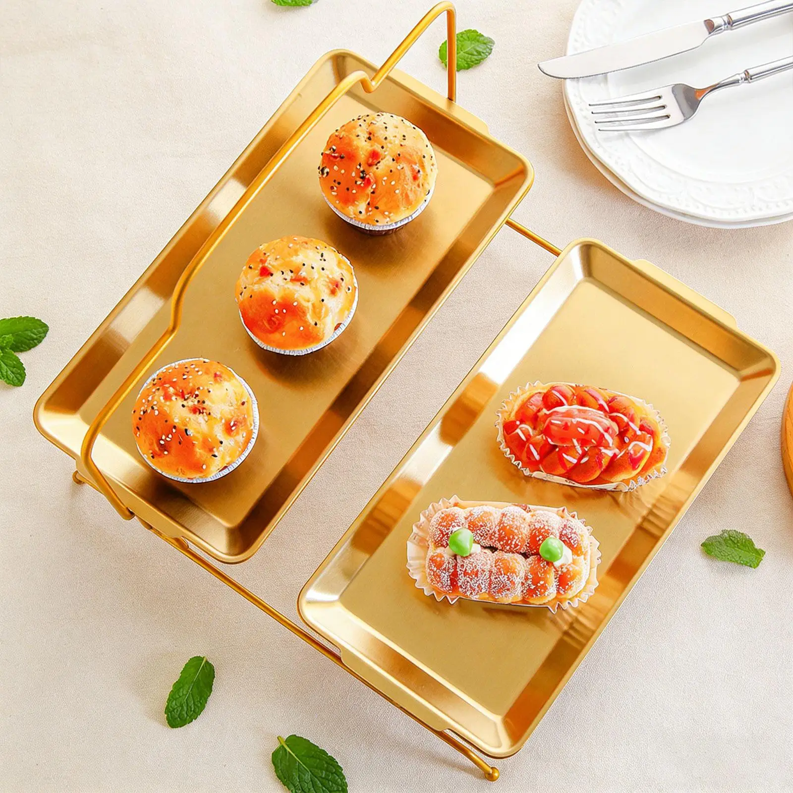 

Multipurpose 2 Tier Stainless Steel Fruit Plate Nordic Dessert Stand Elegant Cake Holder for Wedding and Party