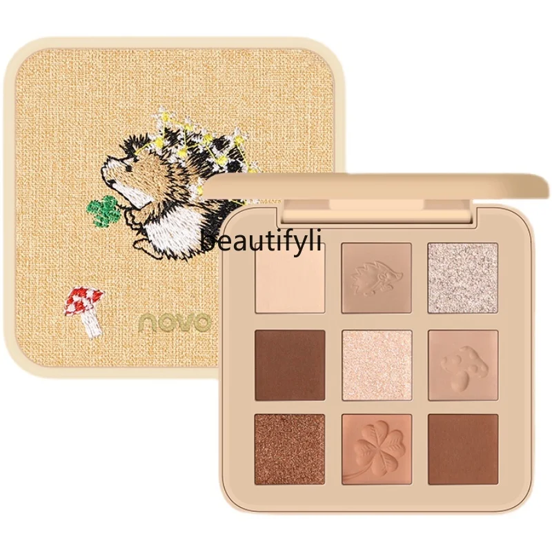 zq Novo Nine Colors Eye Shadow Plate Natural Three-Dimensional Modified Milk Tea Earth Color Students Super Hot