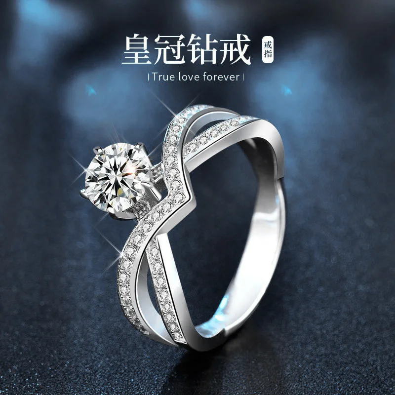 

Moissanite 925 sterling silver ring, personalized six-prong crown diamond ring, closed ring, gift for girlfriend