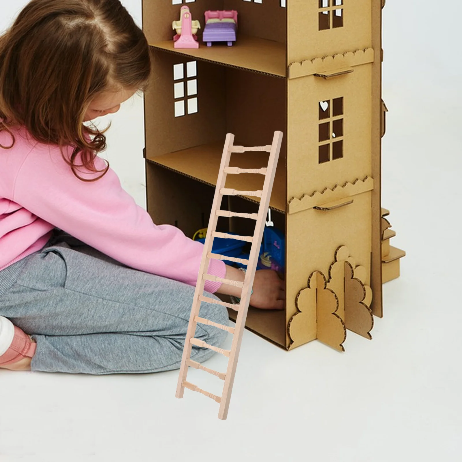 Miniature Wooden Ladder 1:12 Scale Realistic Design for Dollhouse Playroom Classroom Decor Kids Imaginative Play and DIY Craft