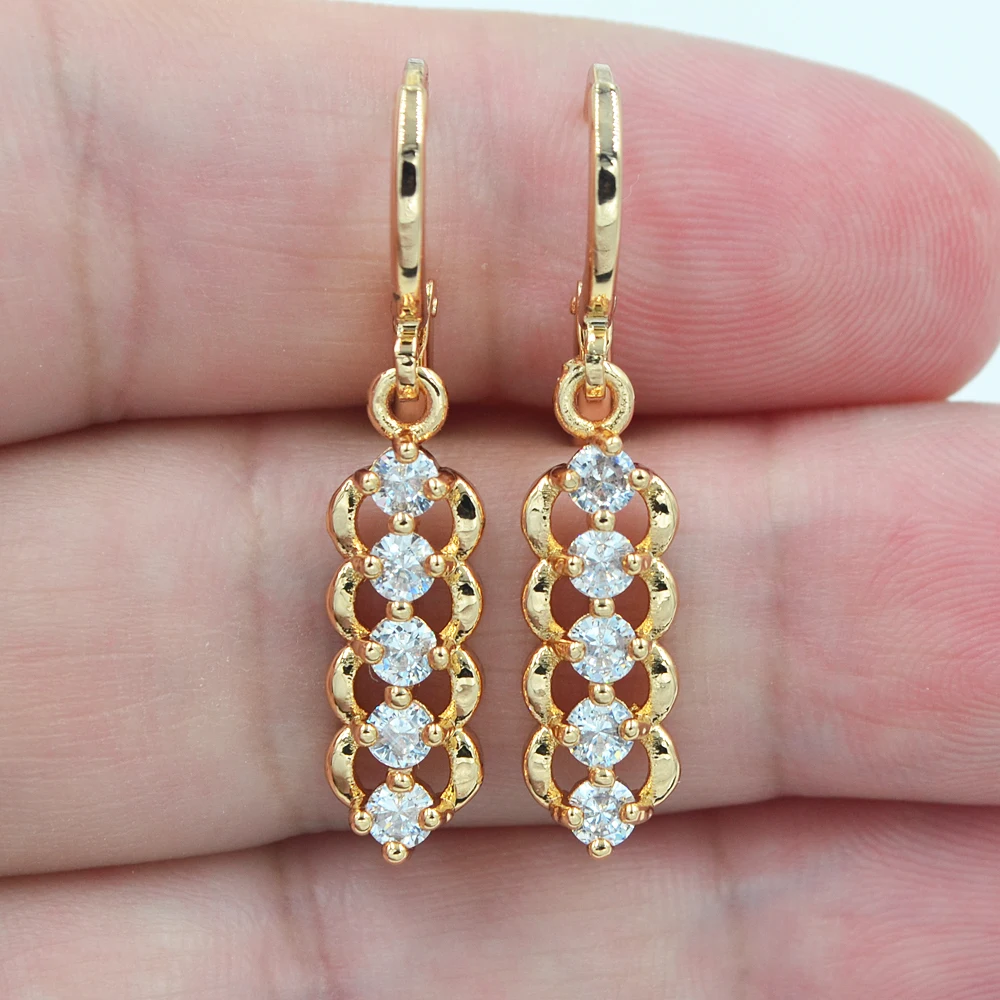 Fashion Gold Color Purple Zircon CZ Stick Dangle Earrings for Women