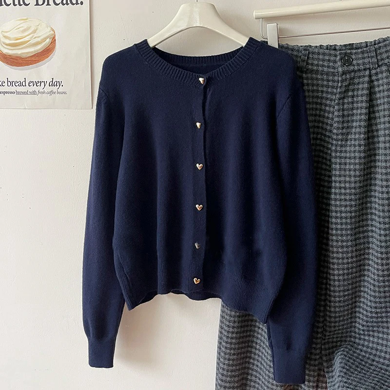 

Korean style Basic Solid Knitted Cardigans Women Long Sleeve Tops O Neck Single Breasted Sweaters 2025 Autumn Winter