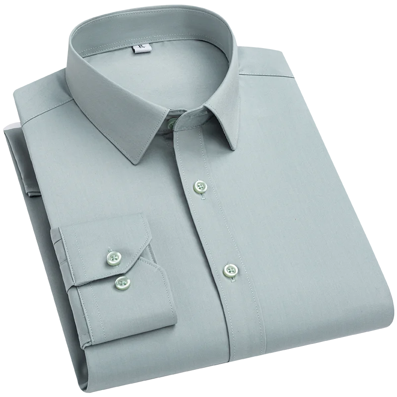 2026 Bamboo Fiber Long Sleeve Men Regular Fit  Microfiber Material Non-iron Professional Casual Dress Shirts Pure Colors