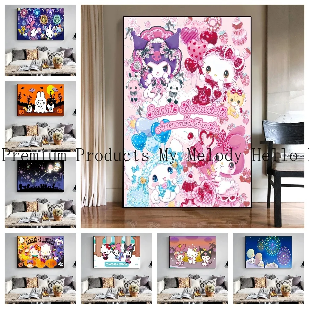 Canvas Printing Sanrio Poster Hello Kitty Kuromi Cartoon Anime Painting Printmaking Children's Room Art Decoration Birthday Gift