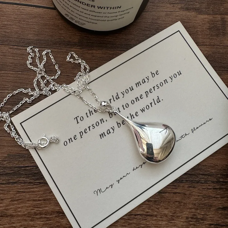 Real S925 Sterling Silver Pendant Design Sense Retro Glossy Big Water Drop Necklace Collarbone Chain view 6