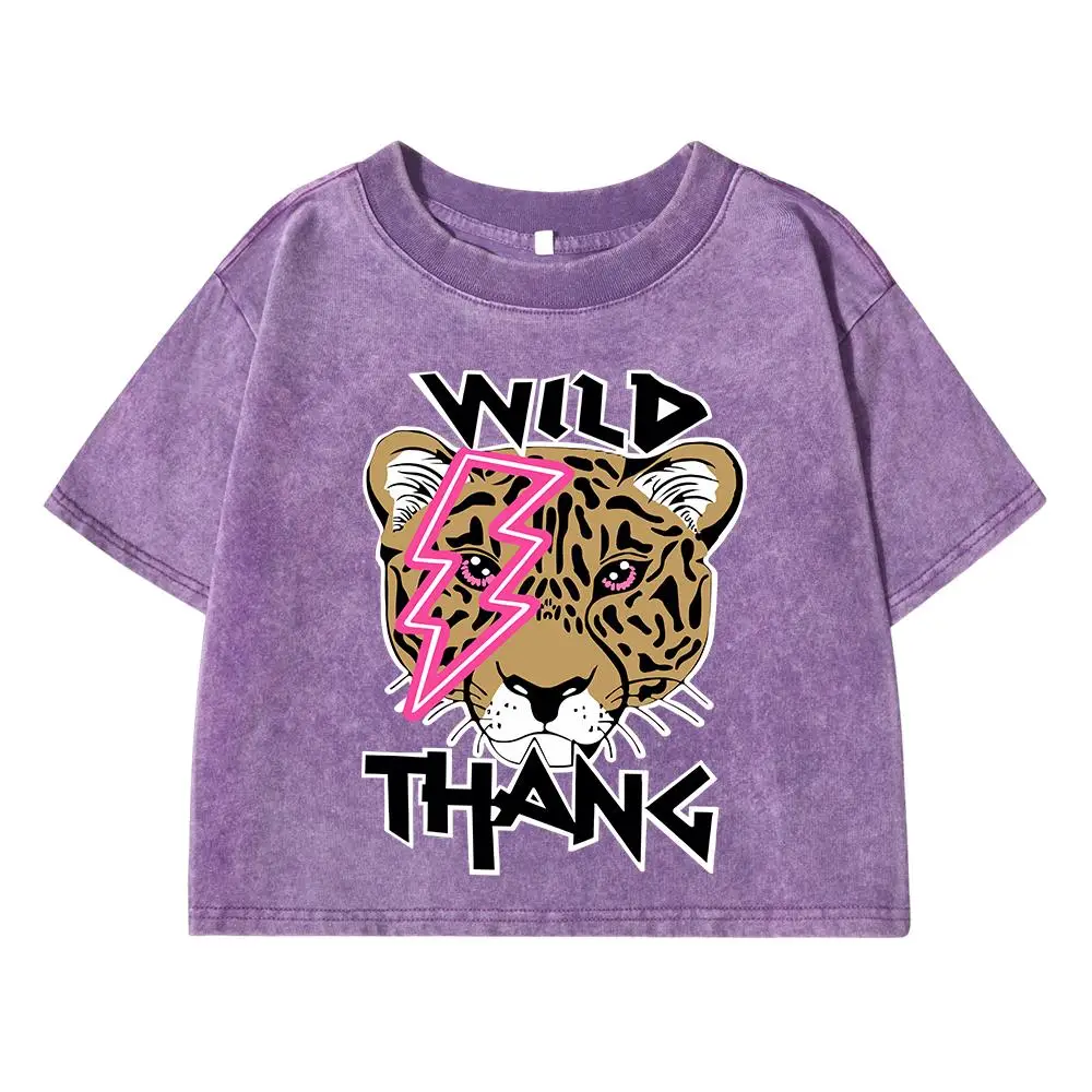 Wild Tiger Cartoon Print Women Washed Short Tshirts Summer Fashion T-Shirt Breathable O-Neck Tee Shirts Soft Oversize Clothes