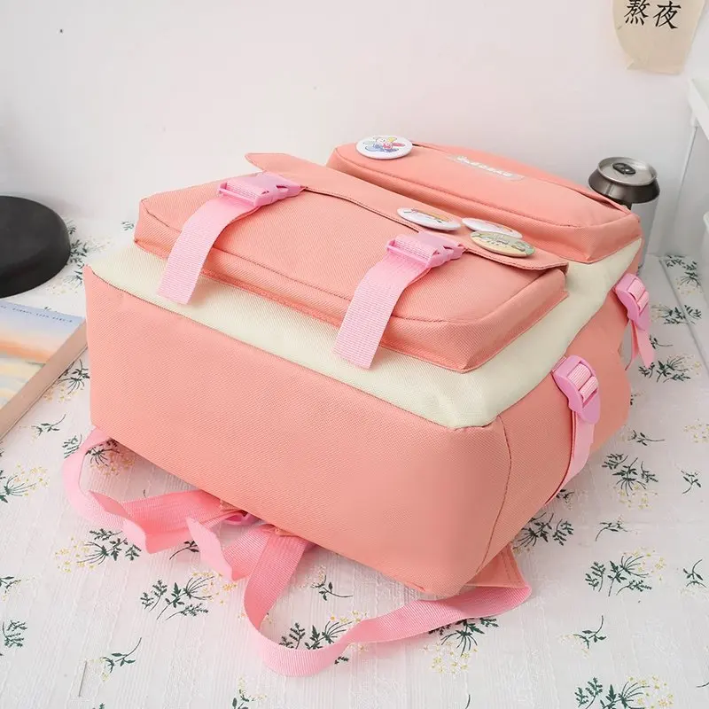 Conjunto de 4 bolsas escolares Kawaii para adolescentes, mochila de lona de Color sólido para mujer, mochila escolar para estudiantes adolescentes, bolsa para portátil