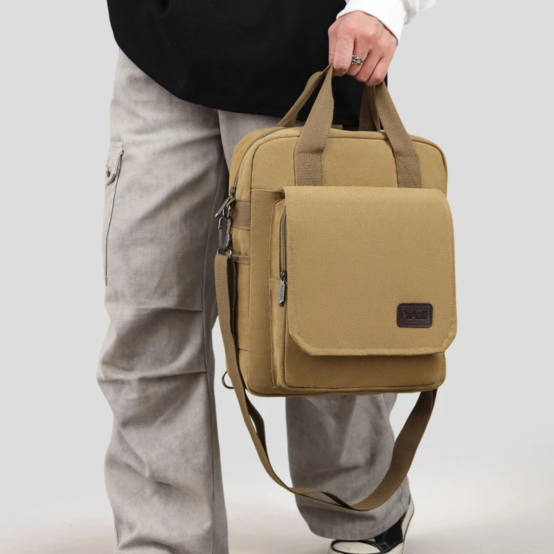 

Fashion High Quality Luxury Portable Tope Handle Men Shoulder Bags Waterproof Vintage Canvas Bookbag Crossbody Bag for School