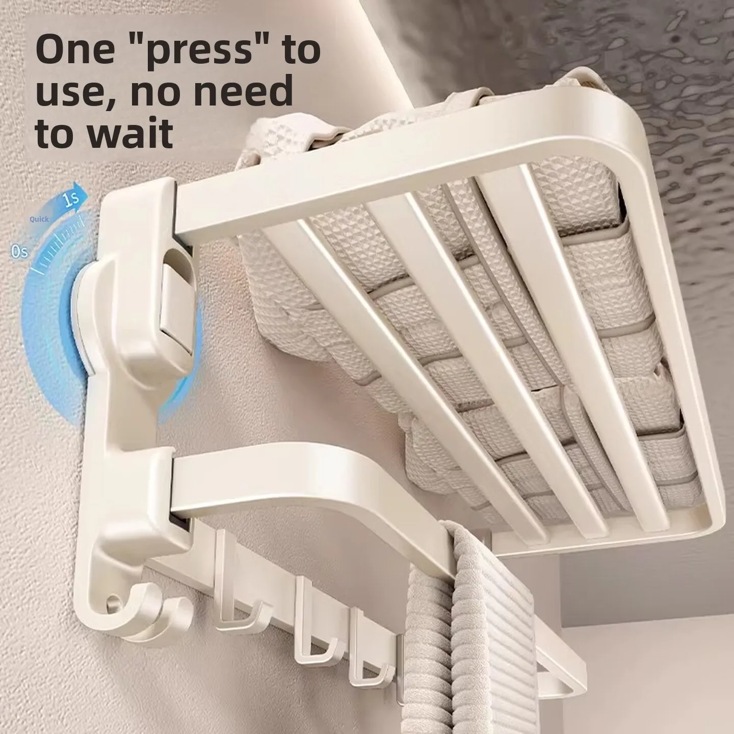 No Drill Suction Towel Rack Aluminum Bathroom Shelf with Hooks Corrosion Resistant Finish for Cream Style Washroom Decor