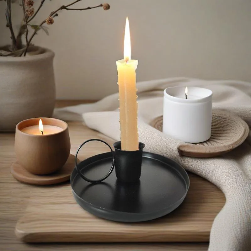 Black Gold Candle Holders Set Metal Wrought Iron Candlestick Handle for Pillar Candle Home Decor Wedding Festival Candelabra