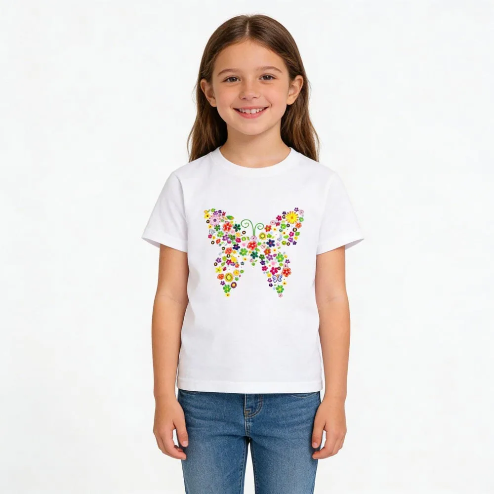 Girls Tshirts Teenage Toddler Baby 1 to 2 3 4 5 6 7 8 9 10 11 12 13 14 Years 100%Cotton Flower Unicorn Short Sleeve Kids T-Shirt
