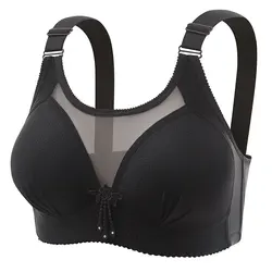 Female Large Size Thin Nylon Brassiere Women Breathable Non-Steel Ring Underwear Women Four Rows Of Buttons Brassiere Mother Bra