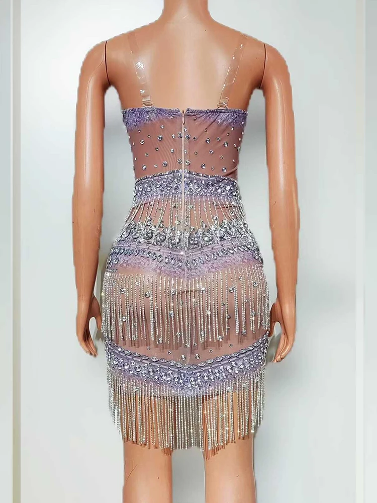 고품질 라인 석 술 섹시한 서스펜더 탄성 드레스 2025 새로운 패션 사용자 정의 여성 의류