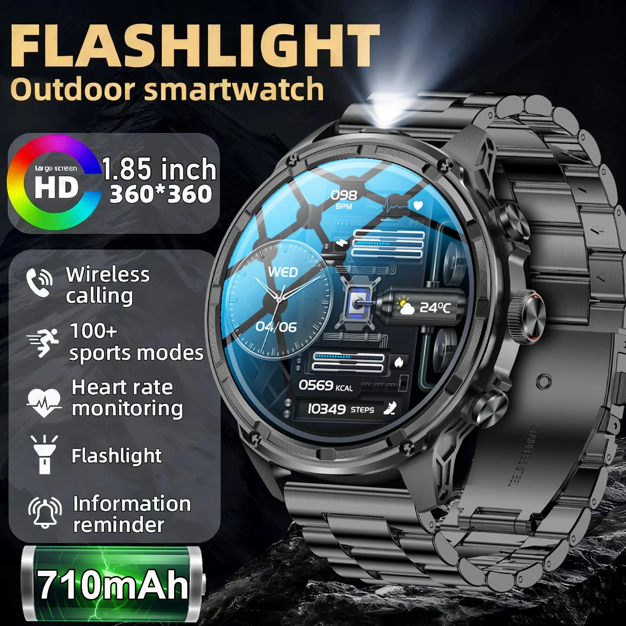 

2025 Original V99 1.85-inch Ultra HD Military Outdoor Watch Bluetooth Call 710Mah Large Battery Men Sports Fitness smartwatch