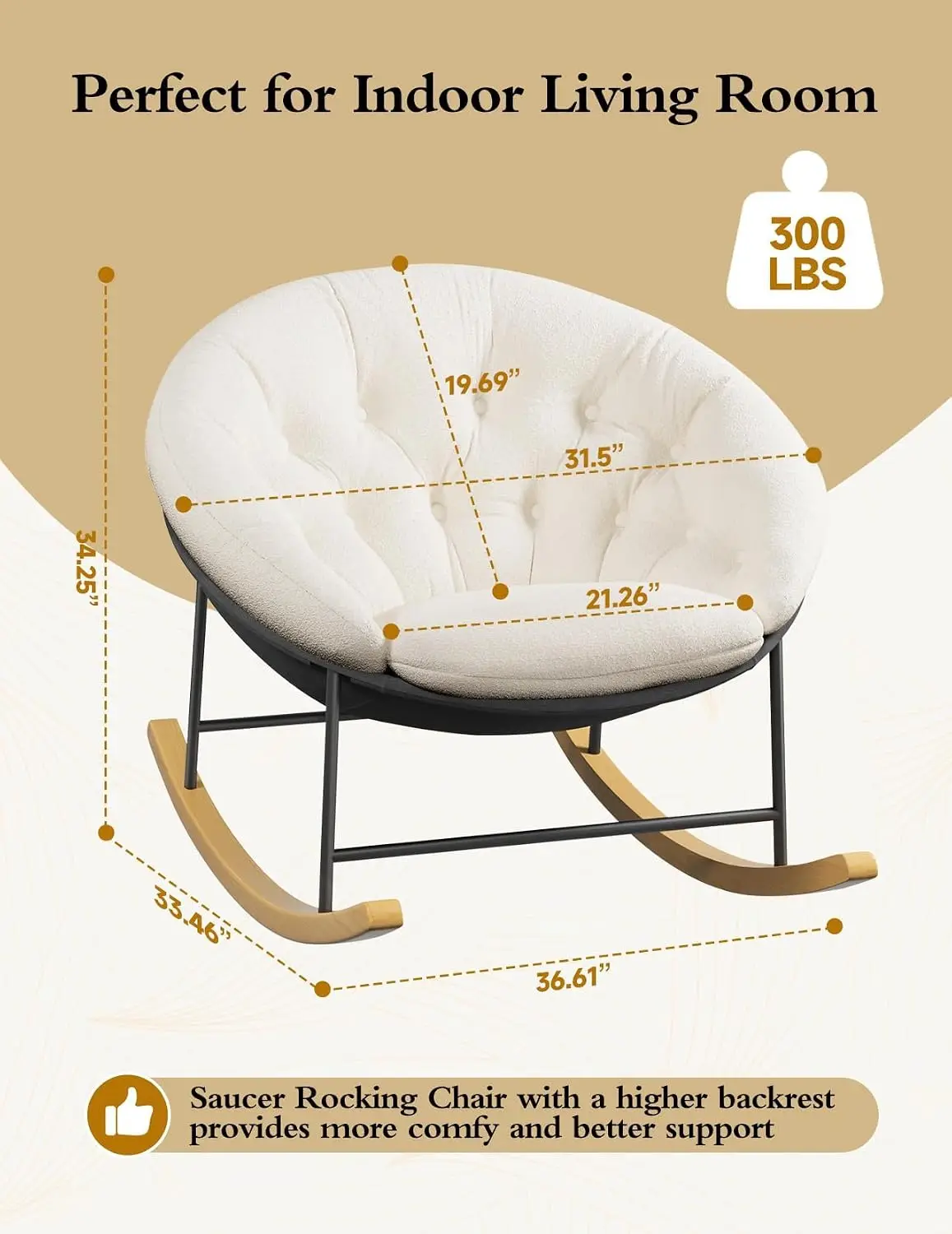 Wide Rocking Chair Nursery, Comfy Saucer Nursery Rocking Chairs with Removable Cushion, Indoor Papasan Nursing, Customized