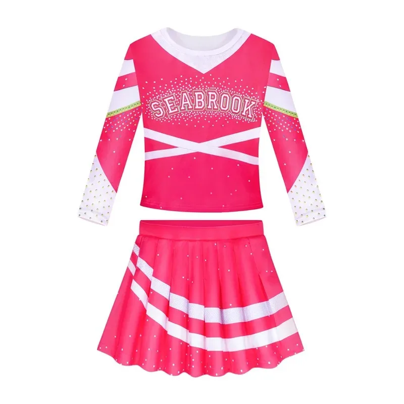 Filme zumbis addison cosplay trajes crianças meninas cheerleader topos e saia com flor bola roupas para festa de halloween