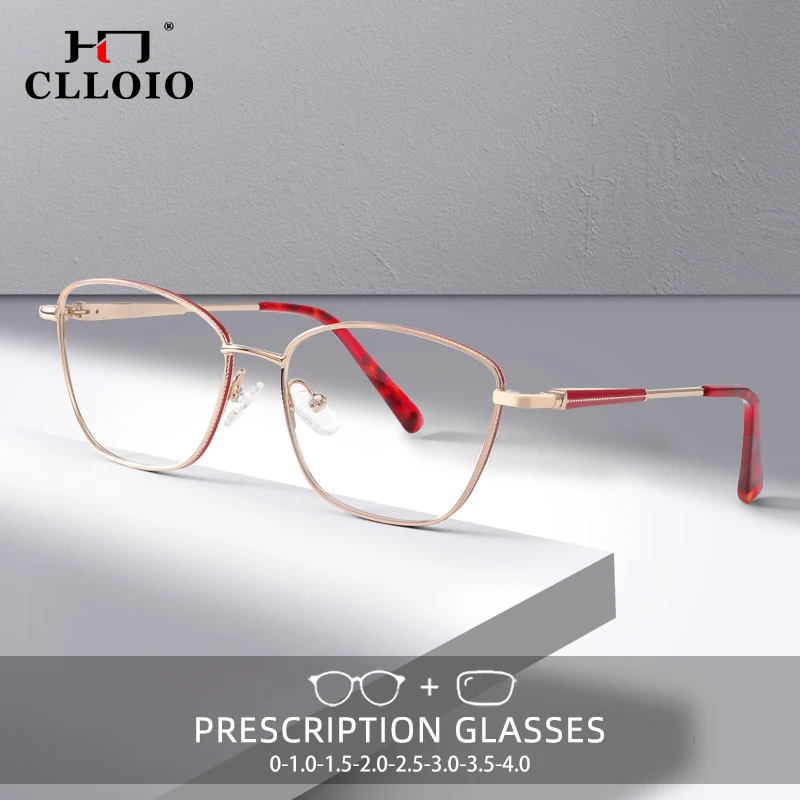 

CLLOIO Fashion Women Cat Eye Myopia Prescription Glasses Hyperopia Reading Blue Light Blocking Metal Optical Eyeglasses Frame