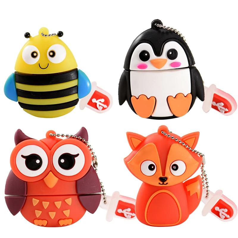 Cute Cartoon USB Flash Drive 64GB Animal Penguin Pen Drive 32GB Cat Owl Memory Stick Lion Pendrive Dinosaur External Storage 16G