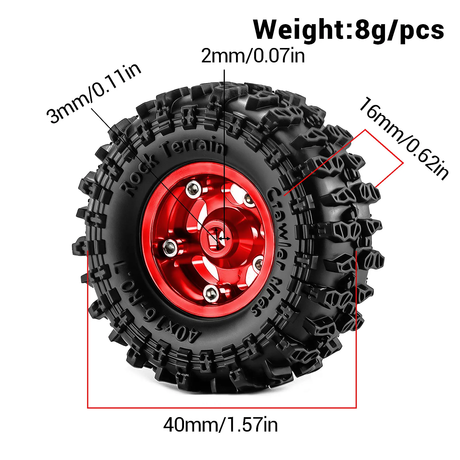 4pcs 0.7 inch Metal Beadlock Wheel Rim & Rubber Tire Set for Axial 1/30 SCX30 RC Crawler Car Upgrade Parts Accessories