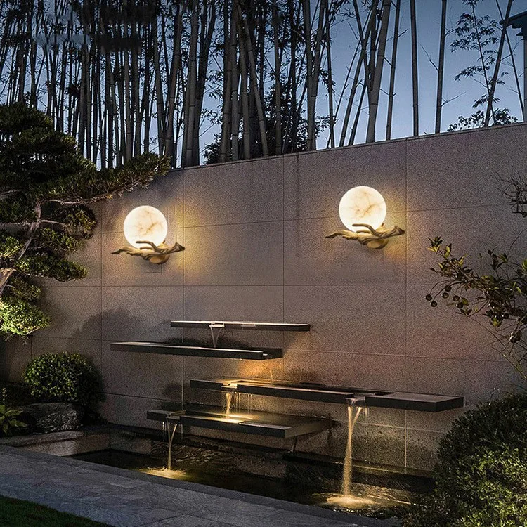 Italian Marble LED Wall Lamp Brass Waterproof Outdoor Porch Light for Garden Exterior Corridor Pathway Home Lighting