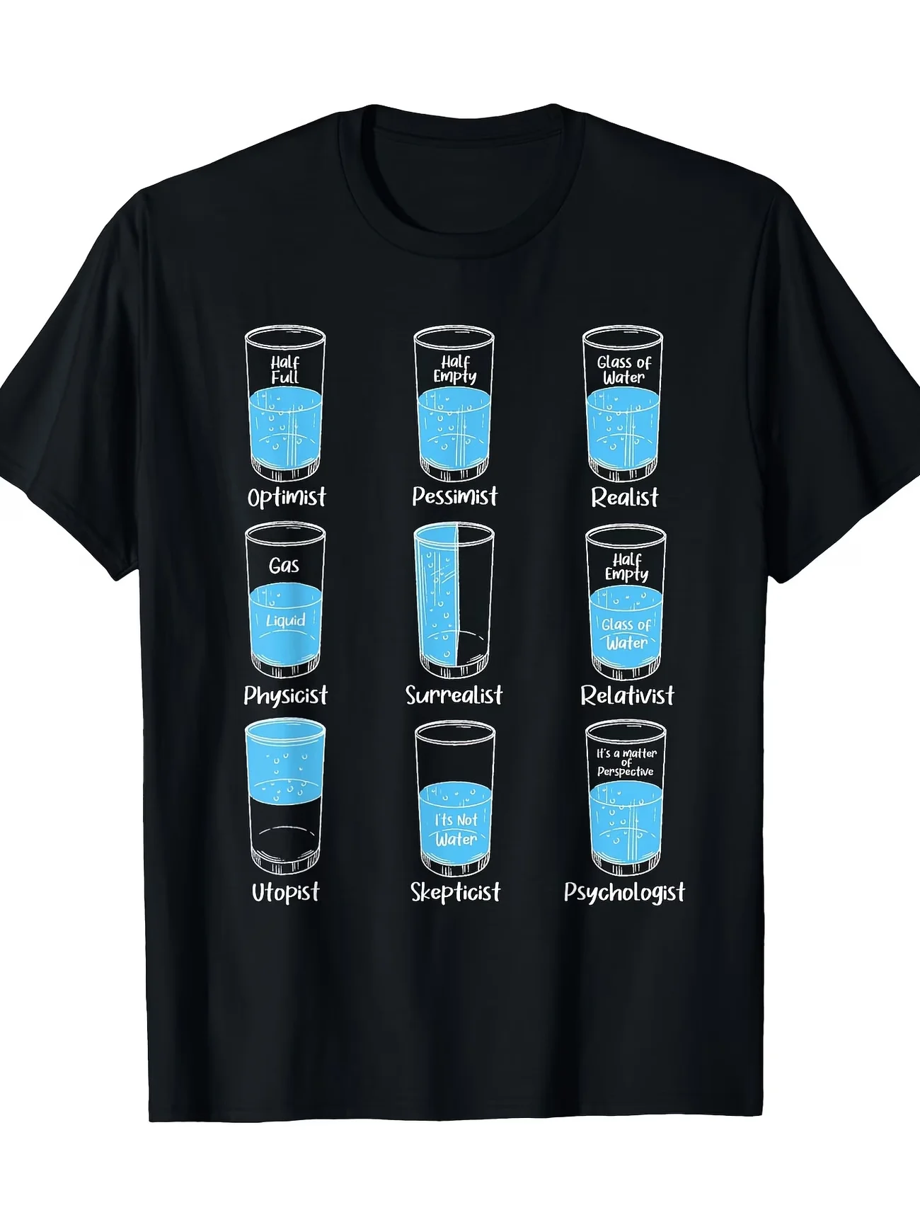 Camiseta Masculina de Verão com Estampa de Meme 'Half-Full Half-Empty' em Algodão, Estilo Streetwear Oversize Casual, Tendência Solta de Manga Curta