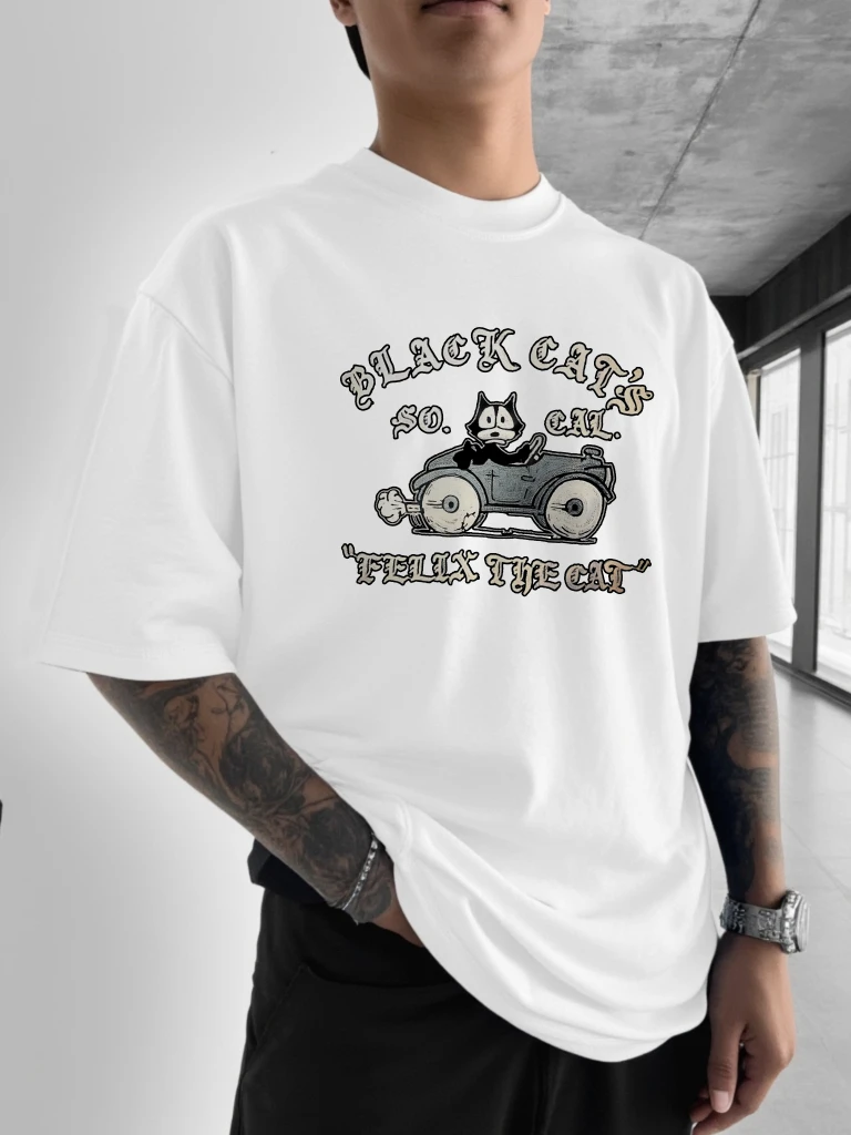 Felix the Cat Black Cat Camiseta clásica con estampado de dibujos animados {Camiseta informal de manga corta con cuello redondo estampada para hombre
