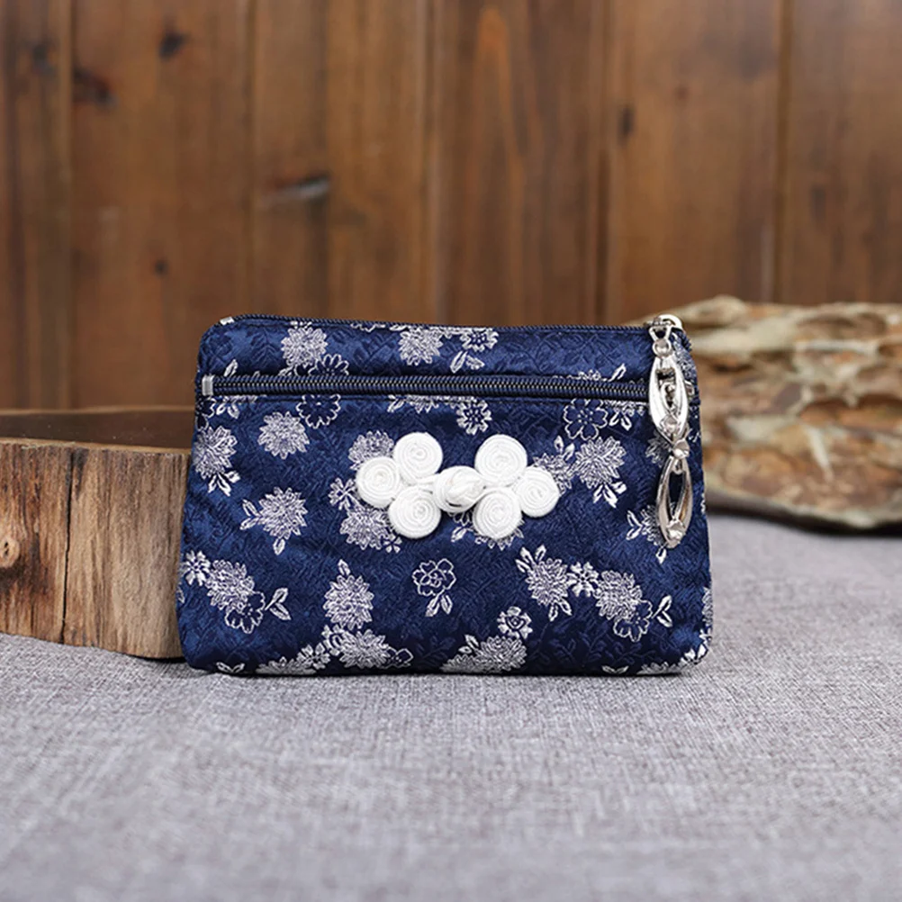 

4Pcs Silk Purse Chinese Style Zipper Coin Bag Compact Durable Brocade Change Purse Storage Pouch for Family Party Use