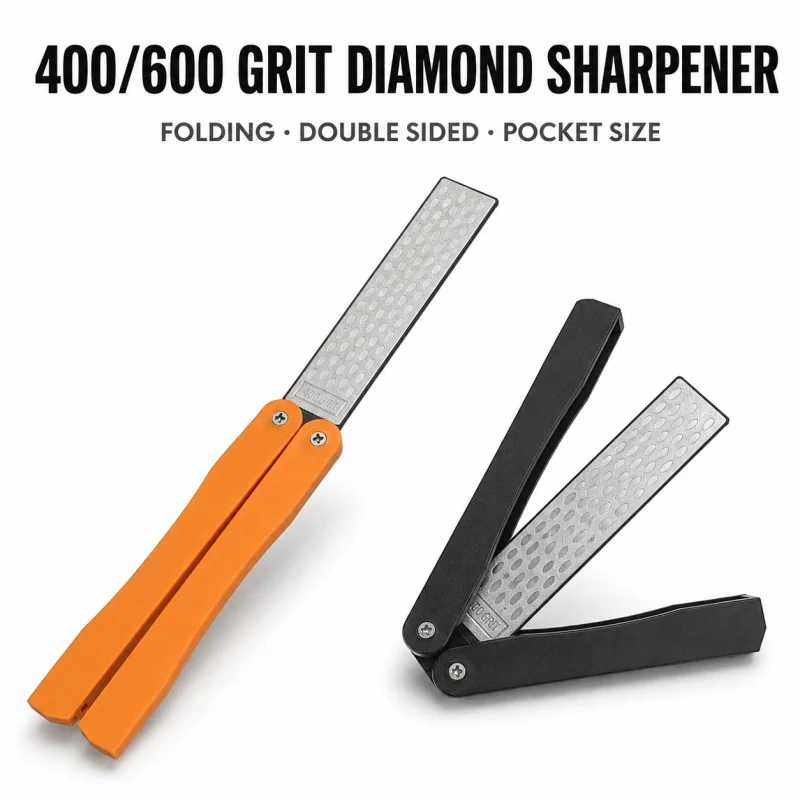 400/600 Grit Folding Diamond Knife Sharpener Portable Double Sided Pocket Sharpening Stone for Kitchen Garden Outdoor Tools