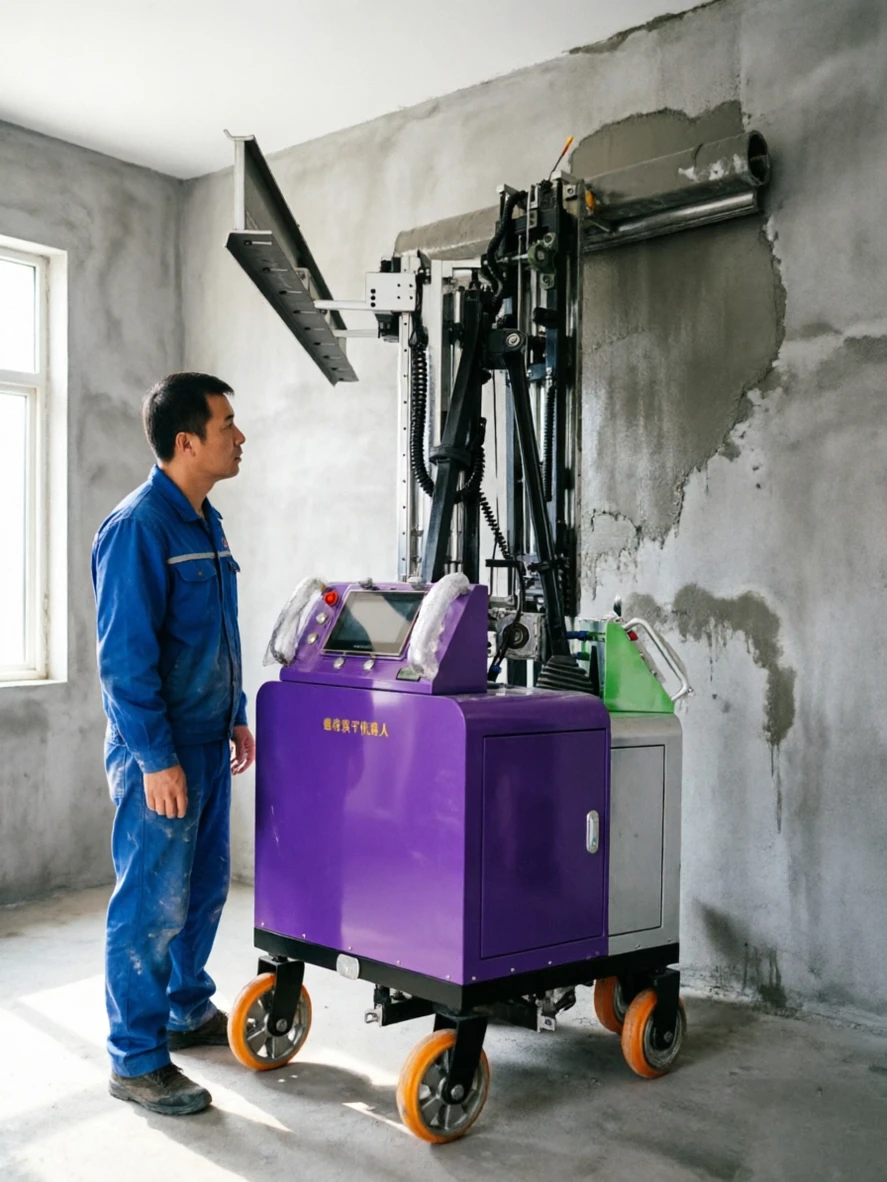 Hot sale Automatic Wall Plastering Machine Vertical Stainless Steel Guide Rail Single Person Operate Villa Interior Render Robot