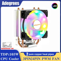 90MM CPU Cooler 2 Pure Copper Heat-pipes 3PIN/4PIN PWM PC Radiator Fan for LGA 1366 1150 1155 1200 1700 X79 X99 2011 AM3 AM4